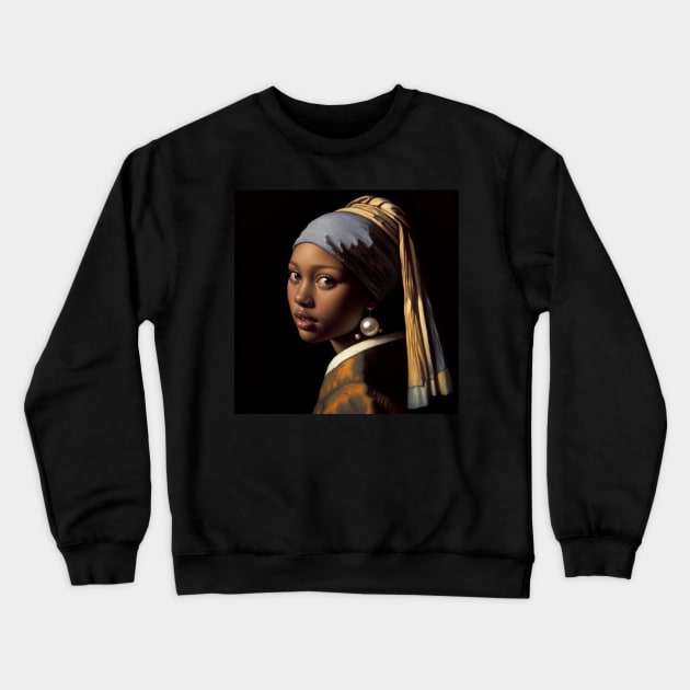 Vermeer's Pearl Earrings Reimagined: Celebrating Black Beauty for Black History Month Crewneck Sweatshirt by Edd Paint Something